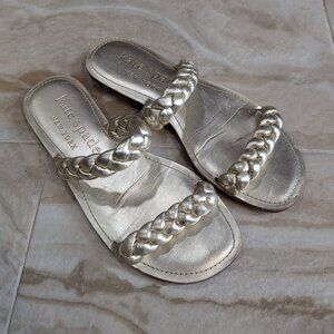 Kate Spade Miami Braided Strap Slip-on Slide Sandals 8.5 Gold Metallic Leather